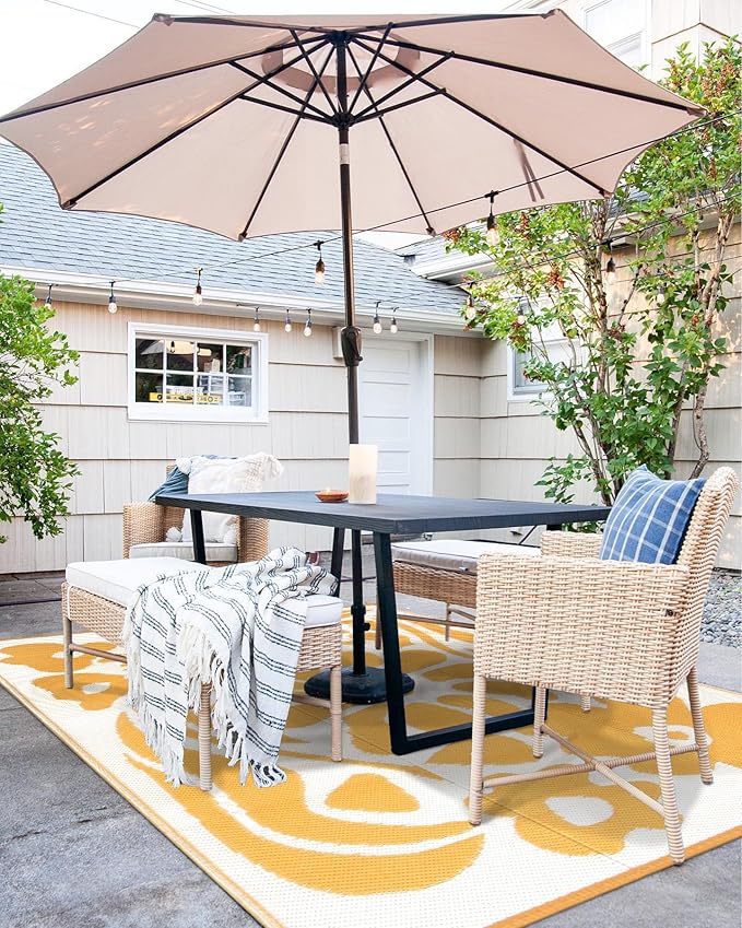 Wonnitar Outdoor Rugs 8x10,Waterproof Large Plastic Outdoor Patio Rug Clearance,Reversible Outside Portable Camping Mat,Abstract Floral Lightweight Carpet for Balcony Beach RV Camper (Orange, 8'x10')