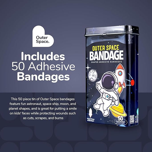 BioSwiss Bandages, Outer Space Shaped Self Adhesive Bandage, Latex Free Sterile Wound Care, Fun First Aid Kit Supplies for Kids and Adults, 50 Count