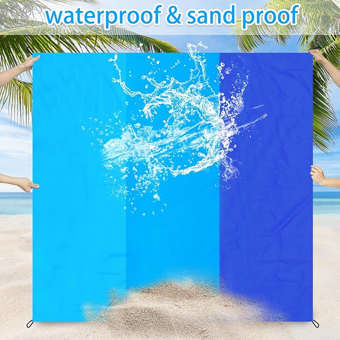 Beach Blanket Waterproof Sandproof Beach Mat 79" X 83" for 2-7 Adults Lightweight Quick Drying Outdoor Picnic Mat Beach Accessories for Travel, Picnic,Camping,Hiking (Blue)
