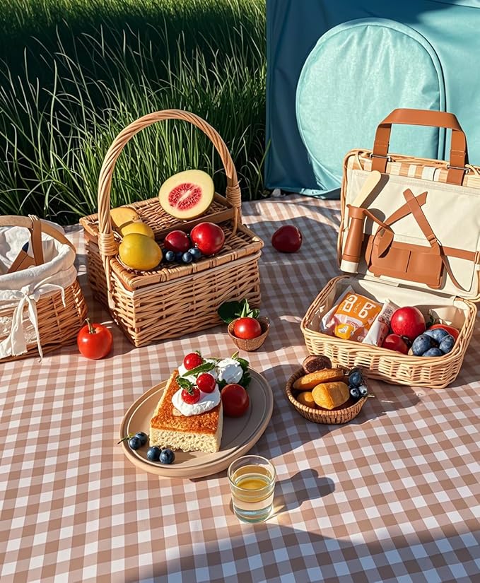 Wind Tour Family Outdoor Waterproof Durable Picnic Blankets with Carry Strap Foldable Sandproof Picnic Floor Mat for Kids Playground Camping Hiking Grass Travelling (1, Coffee Grid)