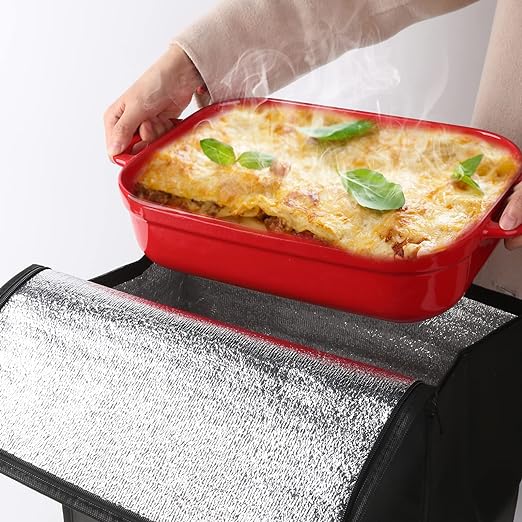 Casserole Carrier for Hot or Cold Food, Insulated Bag Lasagna Lugger Tote for Potluck Parties/Picnic/Cookouts, Fits 9"x13" Baking Dish Black Keep Food warmPans lid and Carrying case Container Heat