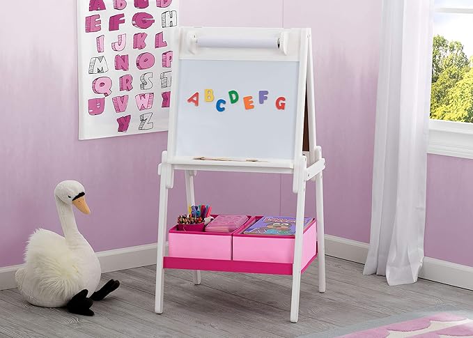 Delta Children MySize Kids Double-Sided Storage Easel -Ideal for Arts & Crafts, Drawing, Homeschooling and More, Bianca White