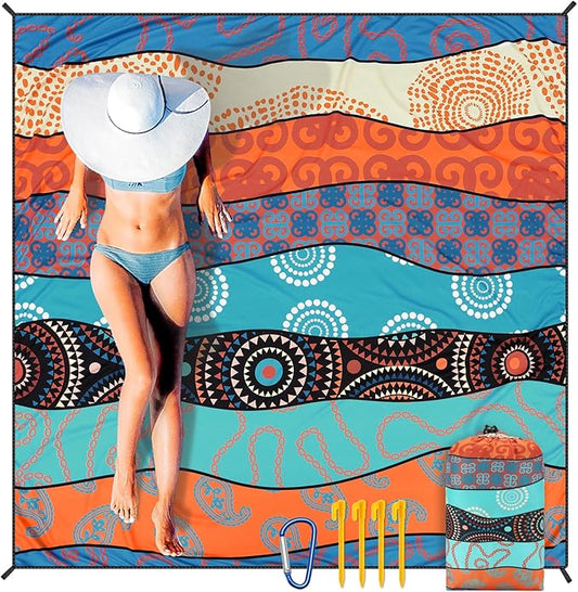 AISPARKY Beach Blanket Waterproof Sandproof, Oversized Large Beach Mat 79" X 83"/120"x108" for 1-8 Adults, Quick Drying&Compact&Lightweight, Picnic Mat Vacation Essentials for Beach Camping Travel