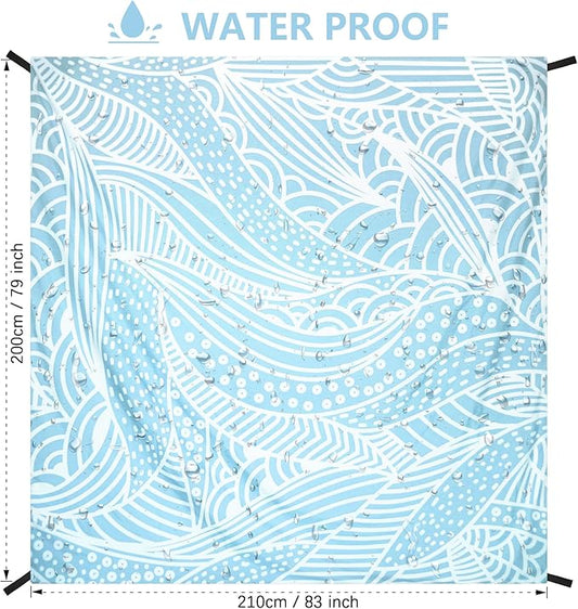 Beach Blanket Waterproof Sandproof Beach Mat 79”x 83” for 1-4 Adults Quick Drying Durable Outdoor Picnic Mat for Beach Festival Travel Camping Hiking (BL-Ripple, 79"×83"(4 Person))