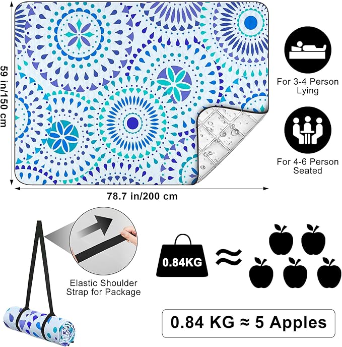 ICOSY Picnic Blankets Beach Blanket, Waterproof Outdoor Blanket Sandproof Picnic Camping Mat Camping Essentials 78" x 59"