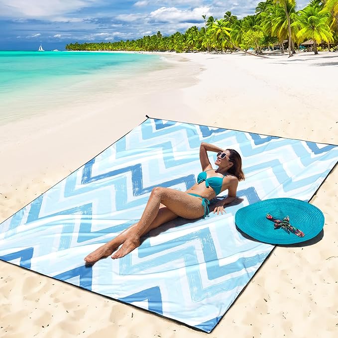 Beach Blanket Waterproof Sandproof Beach Mat 79" X 83" /10'x9'for 2-8 Adults Quick Drying Outdoor Picnic Mat Beach Accessories for Travel, Camping, Hiking
