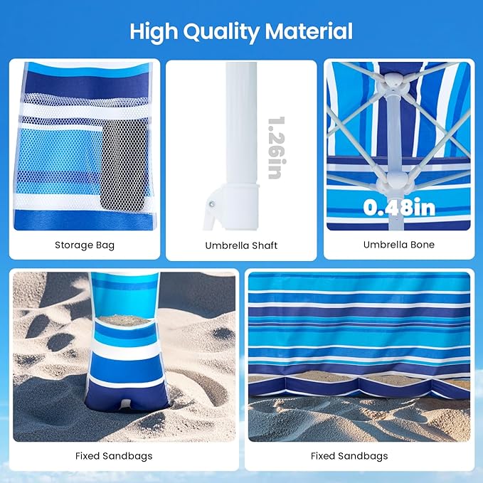 Grandekor Beach Cabana 6'×6' Beach Canopy with Sand Anchor Sidewall Hanging Hook UPF 50+ UV Beach Umbrella Portable Cool Cabana Beach Easy Set up and Take Down with Sand Pockets