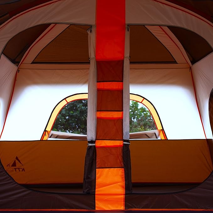 KTT Extra Large Tent 12 Person,2 Bay-Windows,Family Cabin Tents,14'Lx10'Wx6.58'H,2 Rooms and 3 Doors 3 Windows with Mesh,Waterproof,Straight Wall,Big Tent for Outdoor,Picnic,Camping,Gathering
