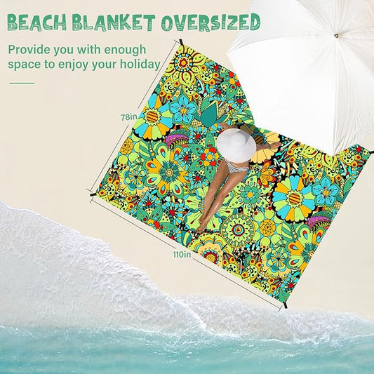 Beach Blanket Waterproof Sandproof 1-7 Adult Oversized 78 '' × 110 '' Lightweight Durable Compact Sand Free Beach Mat for Travel Camping Hiking Picnic Blanket Extra Large