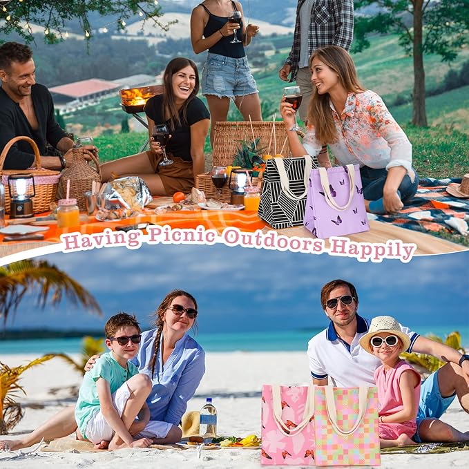 Berlune 10 Pcs Insulated Lunch Bag Bulk 8.3 x 6.7 x 10.24 Inch Reusable Portable Lunch Tote with Aluminum Foil Thermal Cooler Bag for Kids Women Men Office School Picnic, 10 Styles