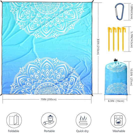 AISPARKY Beach Blanket Waterproof Sandproof, Oversized Large Beach Mat 79" X 83"/120"x108" for 1-8 Adults, Quick Drying&Compact&Lightweight, Picnic Mat Vacation Essentials for Beach Camping Travel