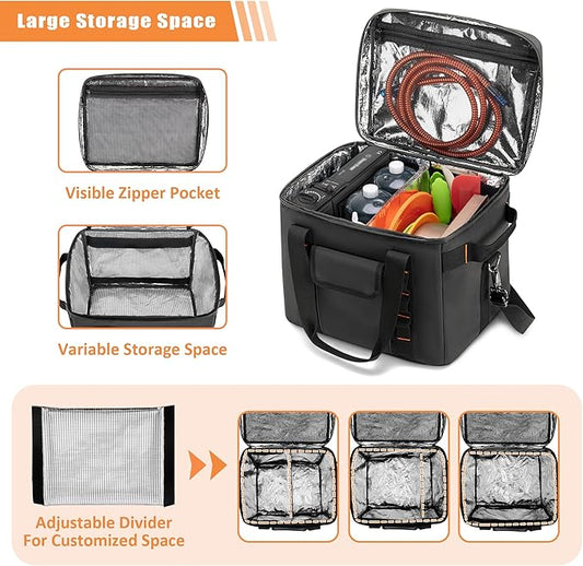Trunab Moisture-Proof Camping Organizer and Storage Tote, Portable Outdoor Camping Bag with Adjustable Dividers and Insulated Compartment, for Hiking Cookware, Picnic, Grilling, Travel, Car, Black