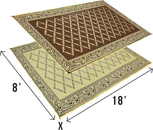 Stylish Camping L118187WL 8-feet by 18-feet LED Illuminated Patio Mat - Outdoor Patio Brown/Beige RV Camping Mat