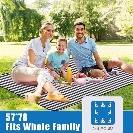 Picnic Blankets Outdoor Extra Large - Waterproof Picnic Blanket with Carry Strap | Machine Washable Picnic Mat with Sandproof Backing for Park,Grass,Hiking,Travel,Concerts,Indoor(Aegean Blue)