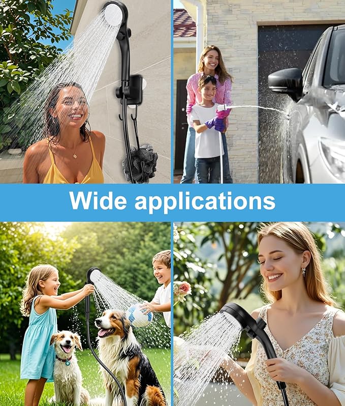 WADEO Portable Camping Shower, 6000mAh Rechargeable Shower Pump, Filtered Shower Head & 5 Gallons Foldable Bucket, Outdoor Shower for Hiking Beach, Travel, Pet Bath, Car Washing, Surf & Boat Cleaning