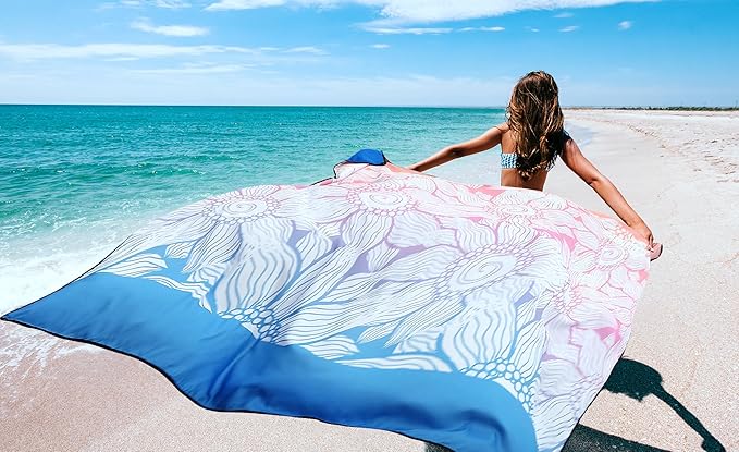 Beach Blanket Waterproof Sandproof Extra Large Beach Mat 79" X 83"/120"x108"for 1-8 Adults Quick Drying Durable Outdoor Picnic Mat for Beach Travel Camping Hiking