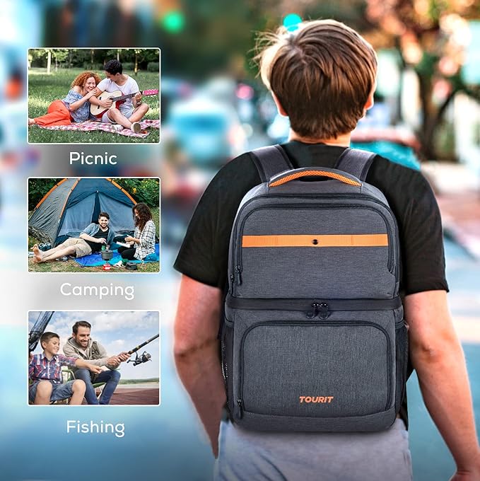 TOURIT Backpack Cooler with Double Decks, Insulated Cooling Bag for Lunch, Waterproof Lightweight for Men to Camping, Picnic, Hiking, Beach Park
