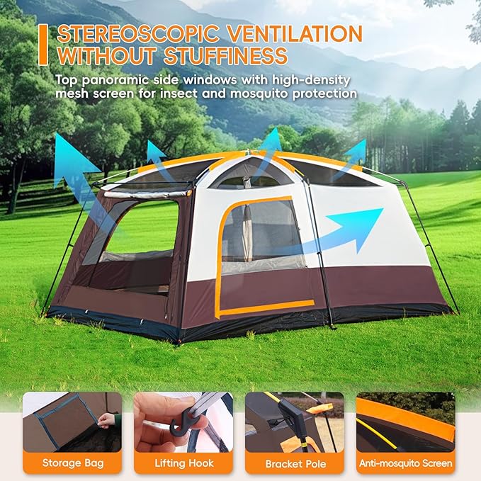 Camping Tent 4-6 Person, Double Layer, Multi-Room Family Cabin Tents with 3 Doors, Mesh Windows, Rainfly & Windproof, Large Waterpoof Tents for Outdoor Camping Hiking Picnic Gathering