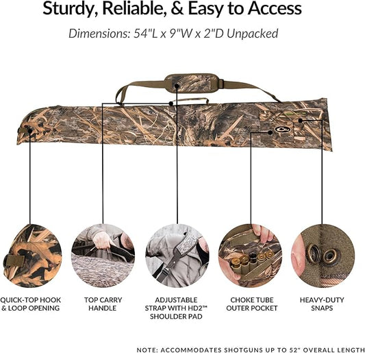 Drake Waterfowl® Side-Opening Soft Gun Case - Water Resistant, Adjustable Strap, Choke Tube Pocket - Tactical Shotgun Case