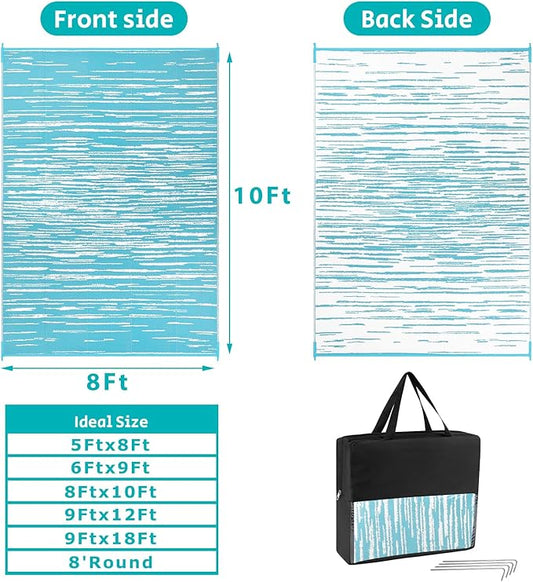 HEBE Outdoor Rug 8'x10' Waterproof for Patios Clearance, Reversible Plastic Straw Rug Camping Carpet, Indoor Outdoor Area Rugs Patio Mats for RV,Picnic,Backyard,Deck,Balcony,Porch