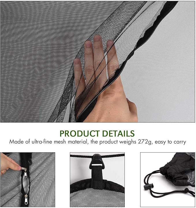 TOBWOLF Camping Hammock Net, Lightweight Outdoor Mosquito Net, 360 Degree Protection Polyester Netting with Dual Sided Zipper & Rope & Storage Bag (Not Include Hammock)