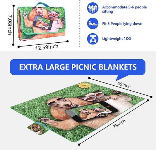 Picnic Blanket, Foldable Waterproof Sand Mat, Extra Large Picnic Blanket Outdoor Picnic Mat Beach Blanket for Park Grass Camping Hiking Travel Family Concerts