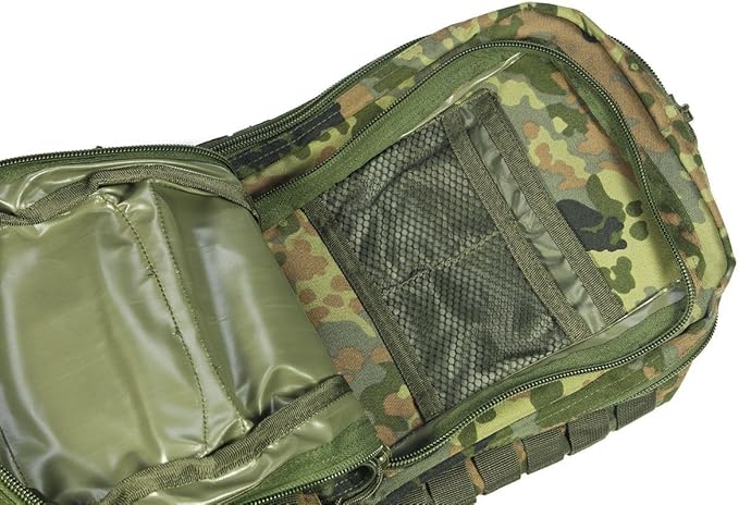 Mil-Tec Unisex Assault Pack - Rugged Durable Lightweight Ergonomic Versatile Tactical Outdoor Camping Hiking Backpack with Adjustable Padded Shoulder Straps & MOLLE Loops, Flecktarn Camo, 20L