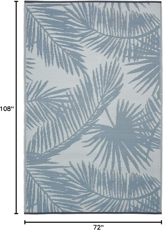 FH Home Outdoor Rug - Reversible - Indoor Use, Kids Room, Mudroom - Stain Resistant, Easy to Clean Weather Resistant Floor Mats - Palm Beach - Sterling Blue Crease Free - 6 ft x 9 ft