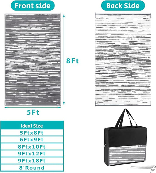 HEBE Outdoor Rug 5'x8' Waterproof for Patios Clearance, Reversible Plastic Straw Rug Camping Carpet, Indoor Outdoor Area Rugs Patio Mats for RV,Picnic,Backyard,Deck,Balcony,Porch