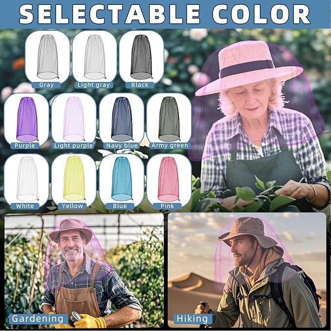 2 Pack Ultra Large Mosquito Net 42x25 Inches Mosquito Head Net Oversized Insect Netting Bug Fits Most Hats for Gardening Hiking Fishing Traveling(Light Purple)