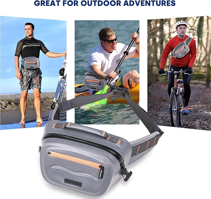 WILD HEART Airtight Waterproof Waist Bag Luya Bag 3D Dimension Shape Case 3.6L TPU Material for Outdoor Kayaking, Rafting, Boating, Swimming, Camping, Hiking, Beach, Fishing (Grey)