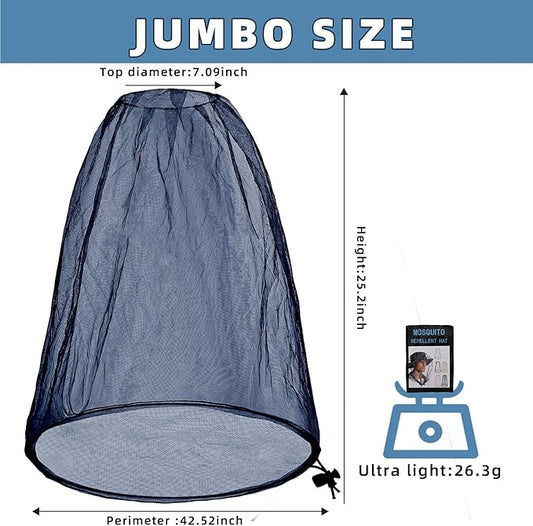 2 Pack Ultra Large Mosquito Net 42x25 Inches Mosquito Head Net Oversized Insect Netting Bug Fits Most Hats for Gardening Hiking Fishing Traveling(Navy Blue)