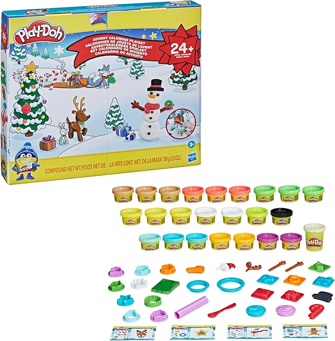 Play-Doh Advent Calendar Toy for Kids 3 Years and Up with Over 24 Surprise Accessories, Playmats, and 24 Cans, Assorted Colors, Non-Toxic