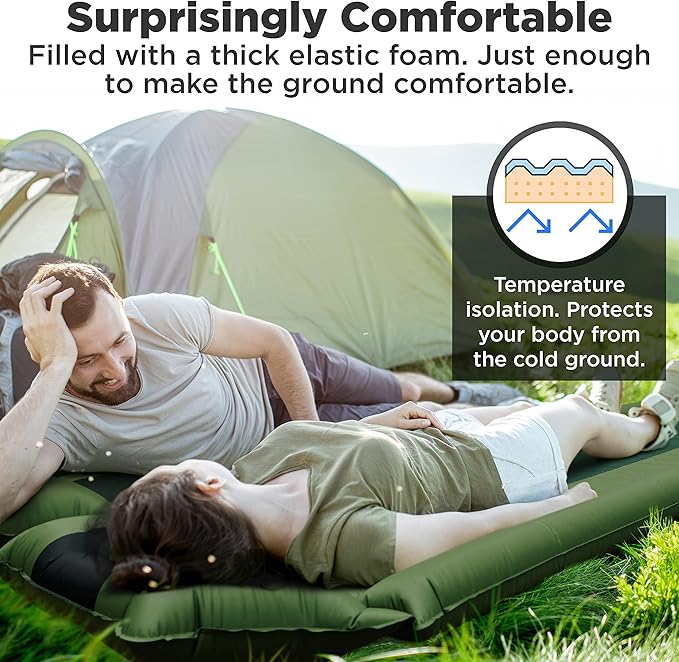 IFORREST Camping Pad with Armrest & Pillow - Self-Inflating Air Mattress - Rollover Protection - Ultra-Comfortable Mat - Lightweight for Tent, Cot, Backpacking(L/XL)
