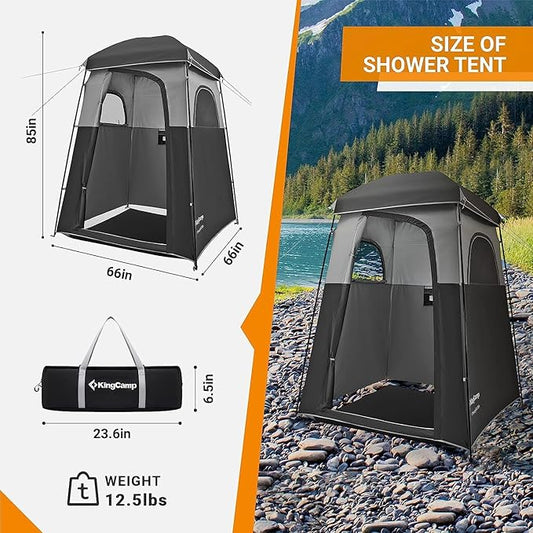 KingCamp Shower Tent, Large Portable 1/2 Room Dressing, Toilet and Changing Tents with Shower Bag & Floor for Camping & Travel