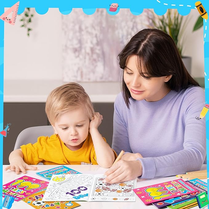 100th Day of School Activity Books for Kids - 24Pcs Happy 100 Days Mini Games Coloring Book Set Bulk Mazes Word Search Word Scramble Games for School Classroom Reward DIY Art Gifts Party Favors