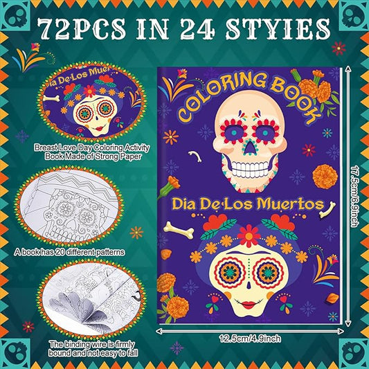 Coloring Book for Adult Coloring Book Bulk, DIY Art Coloring Book for Adult Drawing Book with Flower Words for Party Favors Goodie Bag Filler(72 Pcs,Day of the Dead)