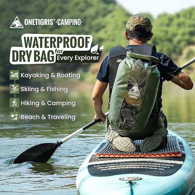 OneTigris Waterproof Backpack, 30L Dry Bag Roll Top Backpack Keeps Gear Dry with Transparent Window, Shoulder Strap for Kayaking, Rafting, Boating, Swimming, Camping, Hiking, Beach, Fishing