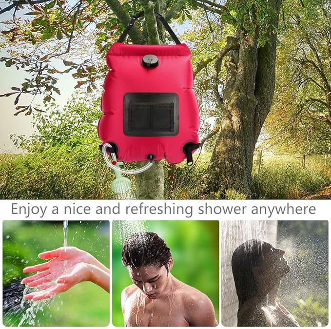 Solar Shower Bag | 5 Gal/20L Solar Heating Camping Shower Bag | Removable Hose | On-Off Switchable Shower Head | Ducha Portatil | Traveling Shower | Portable Shower for Beach Swimming, Hiking