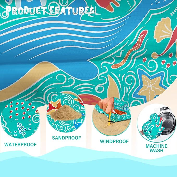 Beach Blanket Waterproof Sandproof 1-7 Adult Oversized 78 '' ร 81 '' Lightweight Durable Compact Sand Free Beach Mat for Travel Camping Hiking Picnic Blanket Extra Large