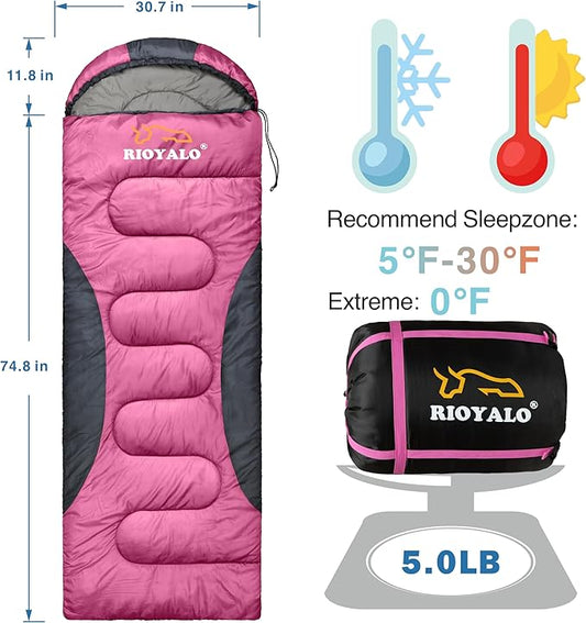 0 Degree Winter Sleeping Bags for Adults Camping (450GSM) - Temp Range (5F–32F) Portable Waterproof Compression Sack- Camping Sleeping Bags for Big and Tall in Env Hoodie: Backpacking Hiking 4 Season