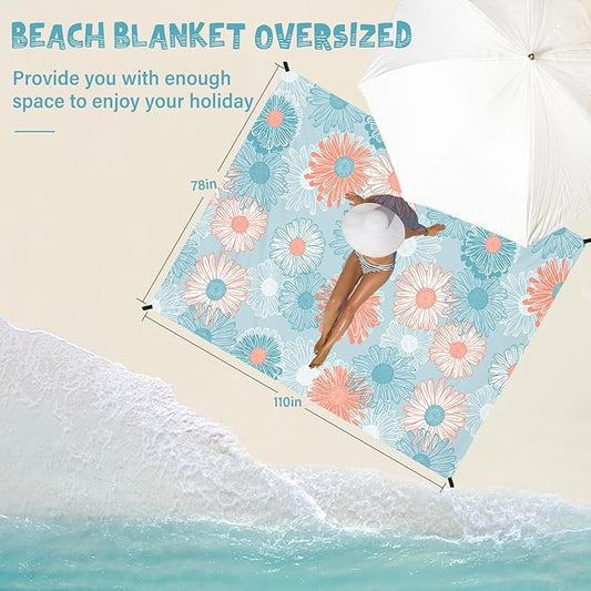 Beach Blanket Waterproof Sandproof 1-7 Adult Oversized 78 '' × 110 '' Lightweight Durable Compact Sand Free Beach Mat for Travel Camping Hiking Picnic Blanket Extra Large