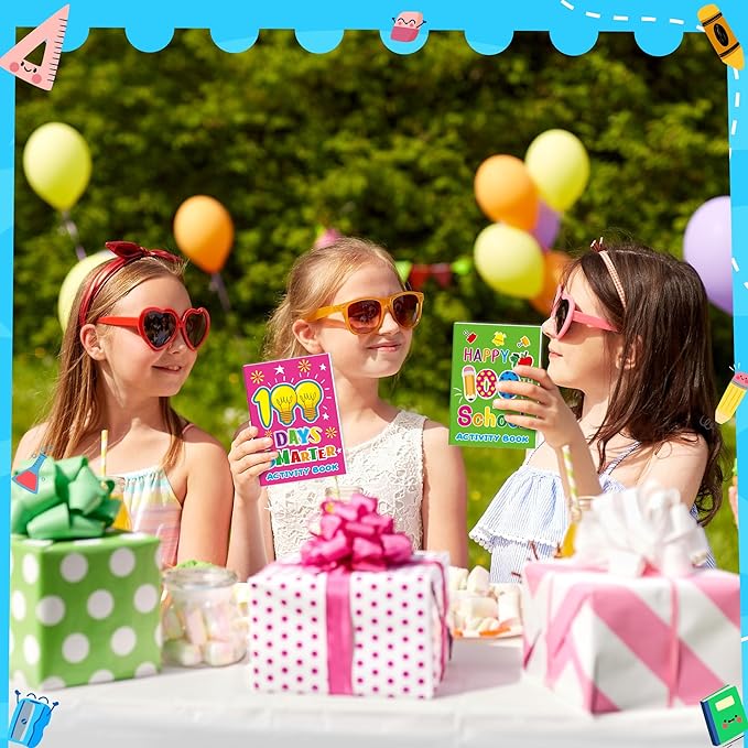 100th Day of School Activity Books for Kids - 24Pcs Happy 100 Days Mini Games Coloring Book Set Bulk Mazes Word Search Word Scramble Games for School Classroom Reward DIY Art Gifts Party Favors