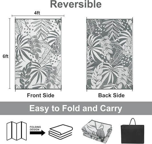 Anidaroel Outdoor Rugs 4x6ft for Patios Clearance Waterproof, Reversible Tropical Plastic Straw Camping Mat Outside Rug, Large Outdoor Area Rug for RV, Porch, Deck, Balcony, Picnic(4'x6')