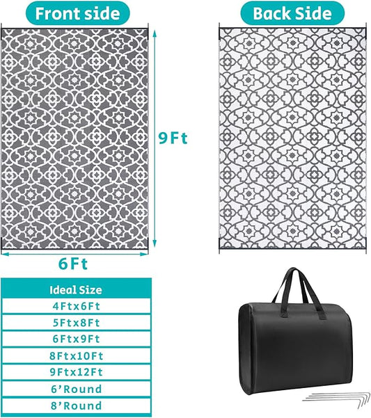 HEBE Outdoor Rug 6'x9' for Patios Waterproof Clearance Reversible Patio Mat Plastic Straw Rug RV Camping Mat Outside Area Rug Carpet for Camping RV,Porch,Deck,Balcony,Camper,Backyard