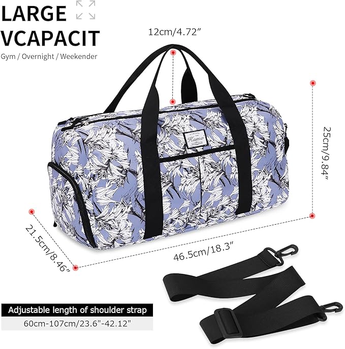 KAMO Travel Duffle Bag, Weekender Bags for Women with Shoe Compartment, Gym Bag for Women with Wet Pocket Workout Dance Tote Bag Personal Item Travel Bag with Trolley Sleeve