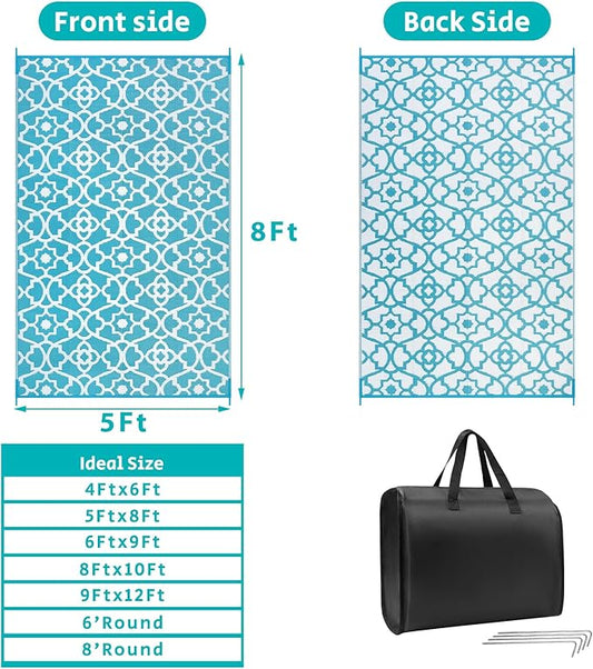 HEBE Outdoor Rug 5'x8' for Patios Waterproof Clearance Reversible Patio Mat Plastic Straw Rug RV Camping Mat Outside Area Rug Carpet for Camping RV,Porch,Deck,Balcony,Camper,Backyard