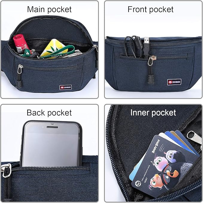 2 Packs Fanny Packs for Men and Women, Water Resistant Sports Waist Pack Bag Hip Bum Bag for Travel Hiking Running (Gray + Blue)