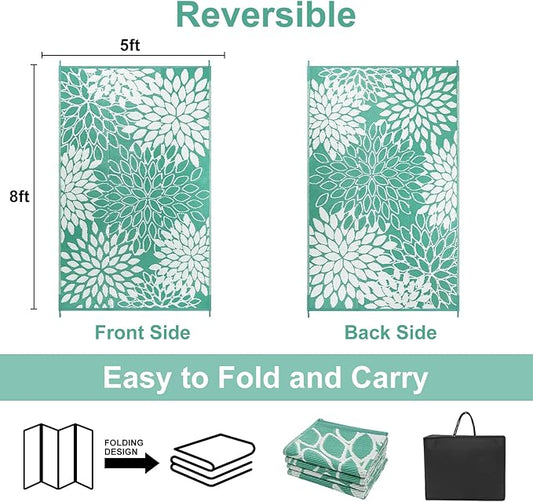 Anidaroel Outdoor Rugs 5x8ft for Patios Clearance Waterproof, Reversible Tropical Plastic Straw Camping Mat Outside Rug, Large Outdoor Area Rug for RV, Porch, Deck, Balcony, Picnic(5'x8')