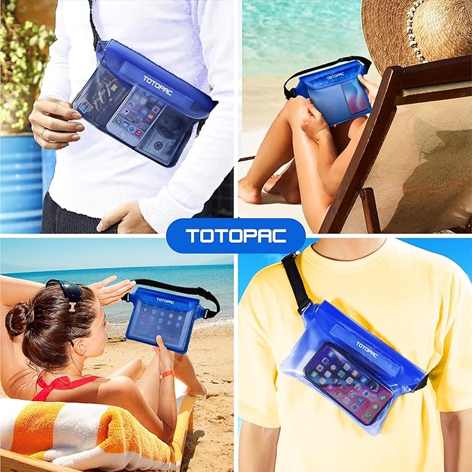 2-Pack Waterproof Fanny Pack, Phone Pouch with Waist Strap, 9x6.7 Inch Dry Bag for Phone, Cash, and Valuables – for Swimming, Kayaking, Boating, Snorkeling, and Water Sports (2, Pink + Blue)